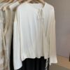 New Chinese-Style Round Neck Long-Sleeve Tie-Waist Silk Shirt