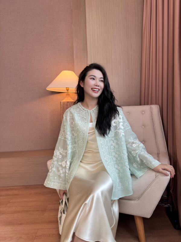 Nanyou New Chinese-Style Heavy Embroidery Organza Silk Cardigan Top & Slip Dress