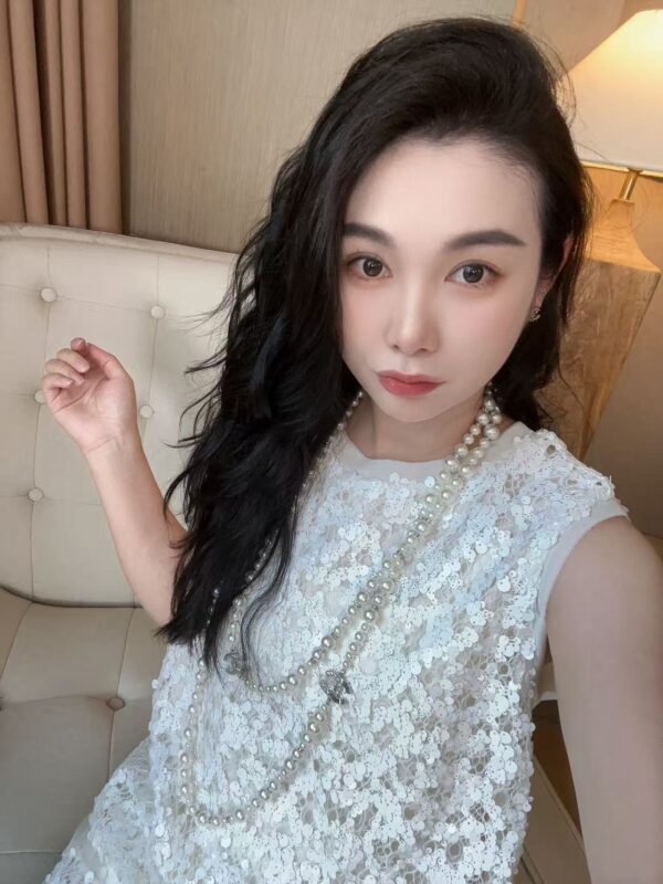 New Chinese-style Heavy Openwork Woven Sequin Top & Skirt Set