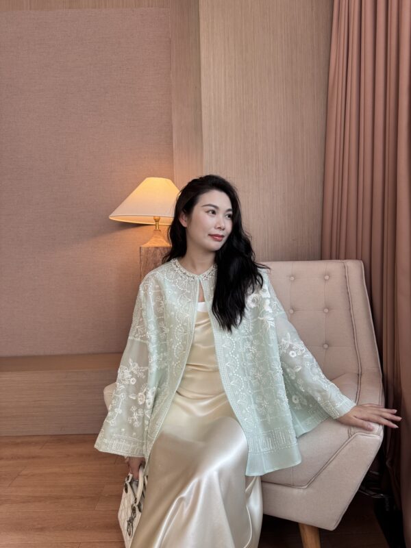 Nanyou New Chinese-Style Heavy Embroidery Organza Silk Cardigan Top & Slip Dress