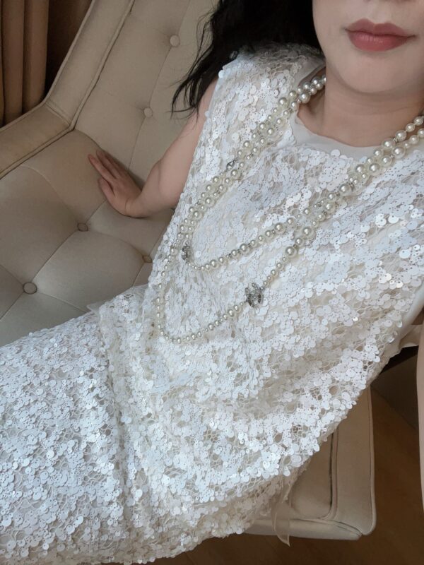 New Chinese-style Heavy Openwork Woven Sequin Top & Skirt Set