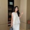 New Chinese-style Heavy Openwork Woven Sequin Top & Skirt Set