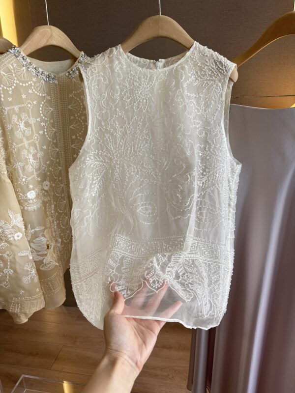 Chinese-Style New Chinese Heavy Embroidery Beaded Sleeveless Shirt
